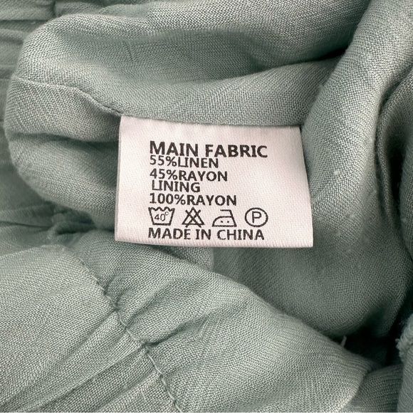 Lost in Lunar Green mint romper shorts tie waist SZ L Linen blend - Picture 8 of 8